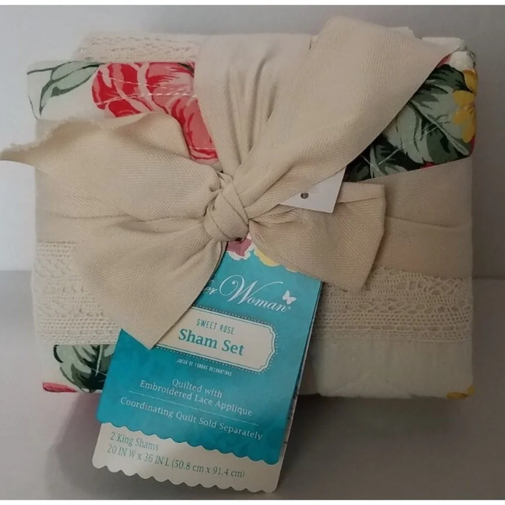 The Pioneer Woman Sweet Rose Quilted Sham‎ Set King Size 2pc NEW